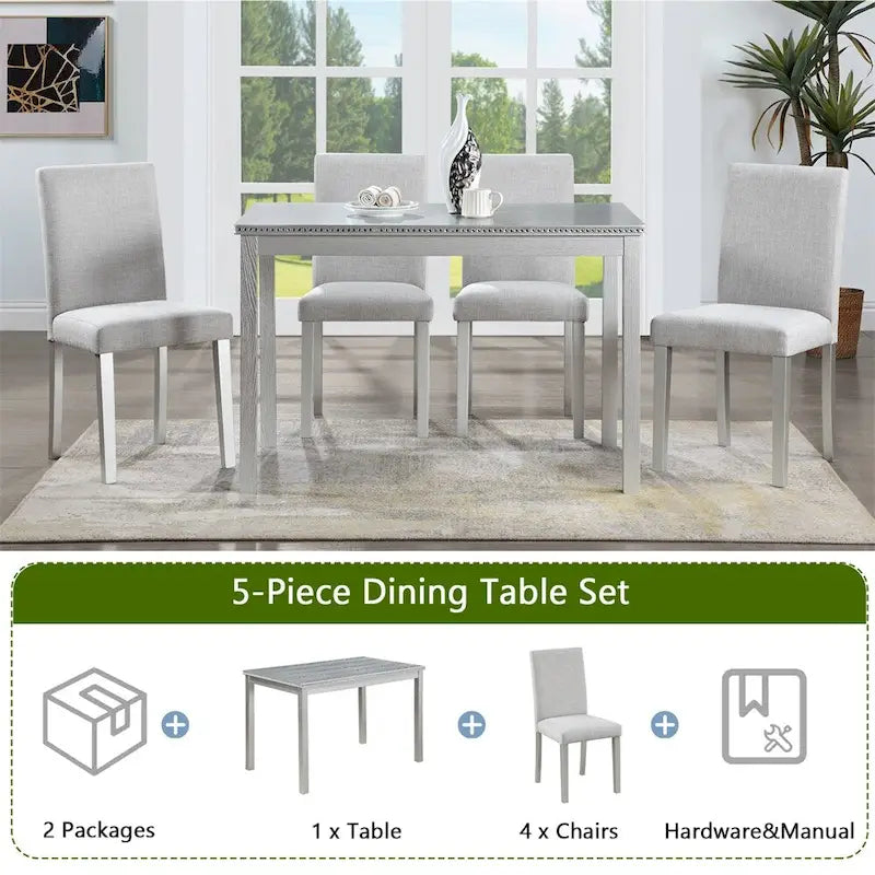 Juego de comedor de 5 piezas para 4 personas en gris, blanco y negro
