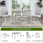 Juego de comedor de 5 piezas para 4 personas en gris, blanco y negro
