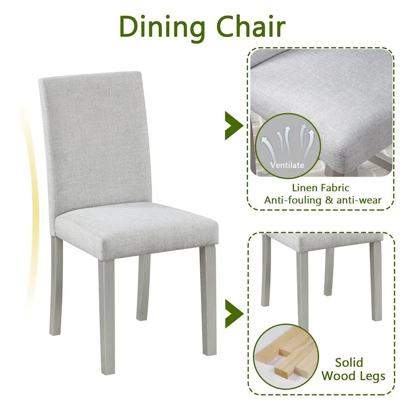 Juego de comedor de 5 piezas para 4 personas en gris, blanco y negro