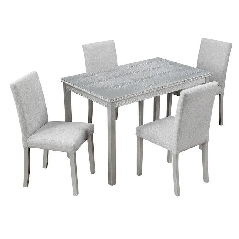 Juego de comedor de 5 piezas para 4 personas en gris, blanco y negro