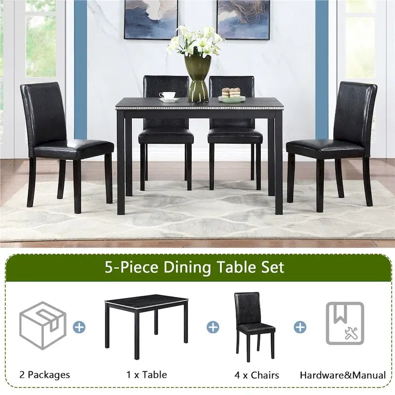 Juego de comedor de 5 piezas para 4 personas en gris, blanco y negro