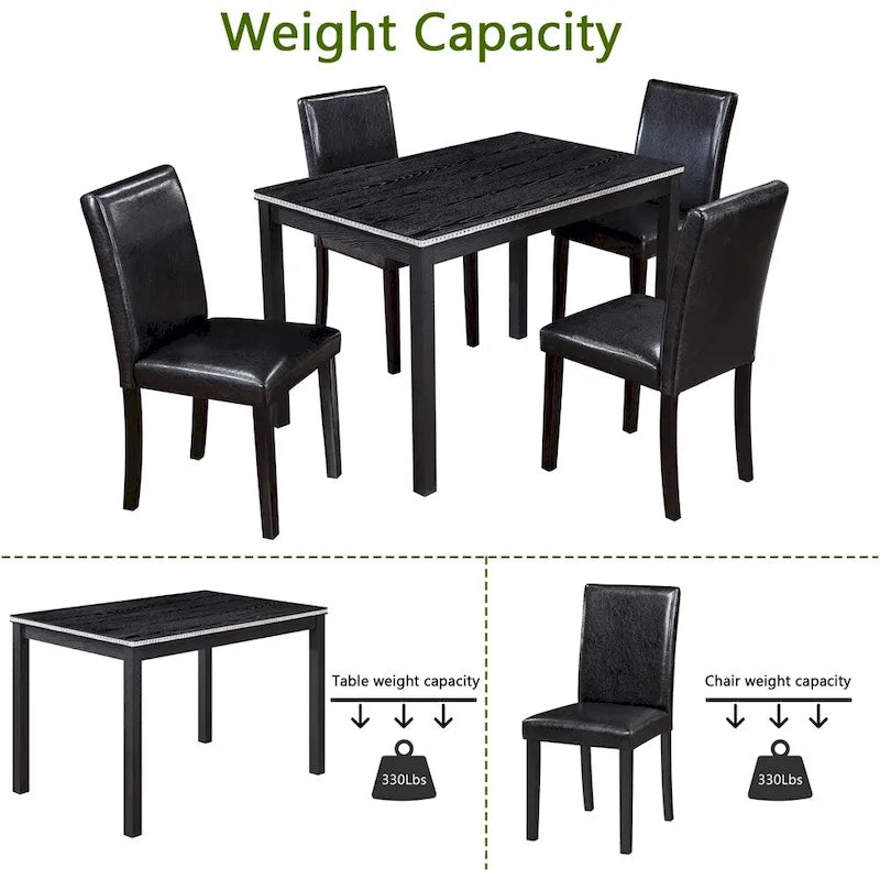 Juego de comedor de 5 piezas para 4 personas en gris, blanco y negro