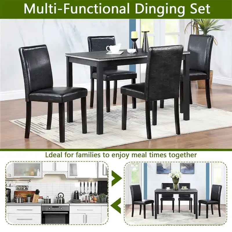 Juego de comedor de 5 piezas para 4 personas en gris, blanco y negro