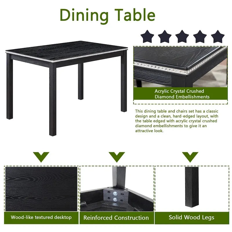 Juego de comedor de 5 piezas para 4 personas en gris, blanco y negro