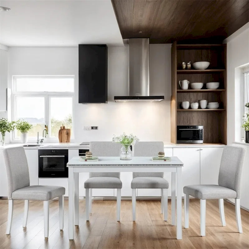 Juego de comedor de 5 piezas para 4 personas en gris, blanco y negro
