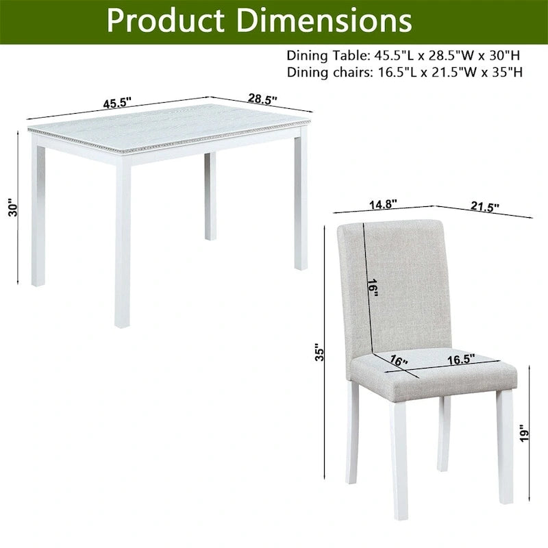 Juego de comedor de 5 piezas para 4 personas en gris, blanco y negro