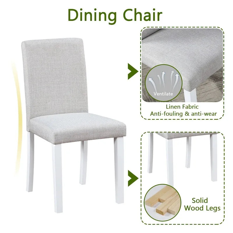 Juego de comedor de 5 piezas para 4 personas en gris, blanco y negro