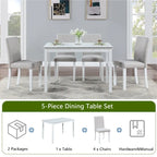 Juego de comedor de 5 piezas para 4 personas en gris, blanco y negro