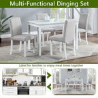 Juego de comedor de 5 piezas para 4 personas en gris, blanco y negro