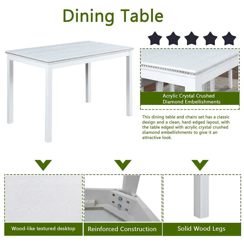 Juego de comedor de 5 piezas para 4 personas en gris, blanco y negro