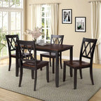 Juego de comedor de 5 piezas con mesa rectangular, color blanco y negro con respaldo en X, para 4 personas