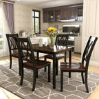 Juego de comedor de 5 piezas con mesa rectangular, color blanco y negro con respaldo en X, para 4 personas
