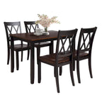 Juego de comedor de 5 piezas con mesa rectangular, color blanco y negro con respaldo en X, para 4 personas