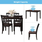 Juego de comedor de 5 piezas con mesa rectangular, color blanco y negro con respaldo en X, para 4 personas