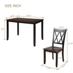Juego de comedor de 5 piezas con mesa rectangular, color blanco y negro con respaldo en X, para 4 personas