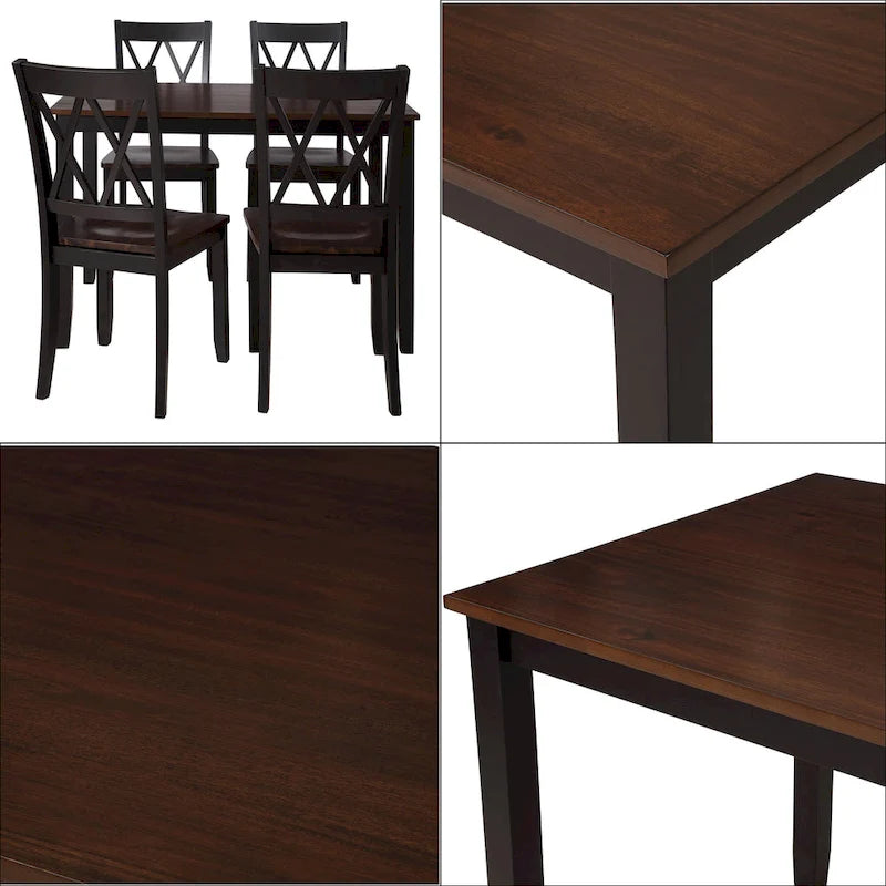Juego de comedor de 5 piezas con mesa rectangular, color blanco y negro con respaldo en X, para 4 personas