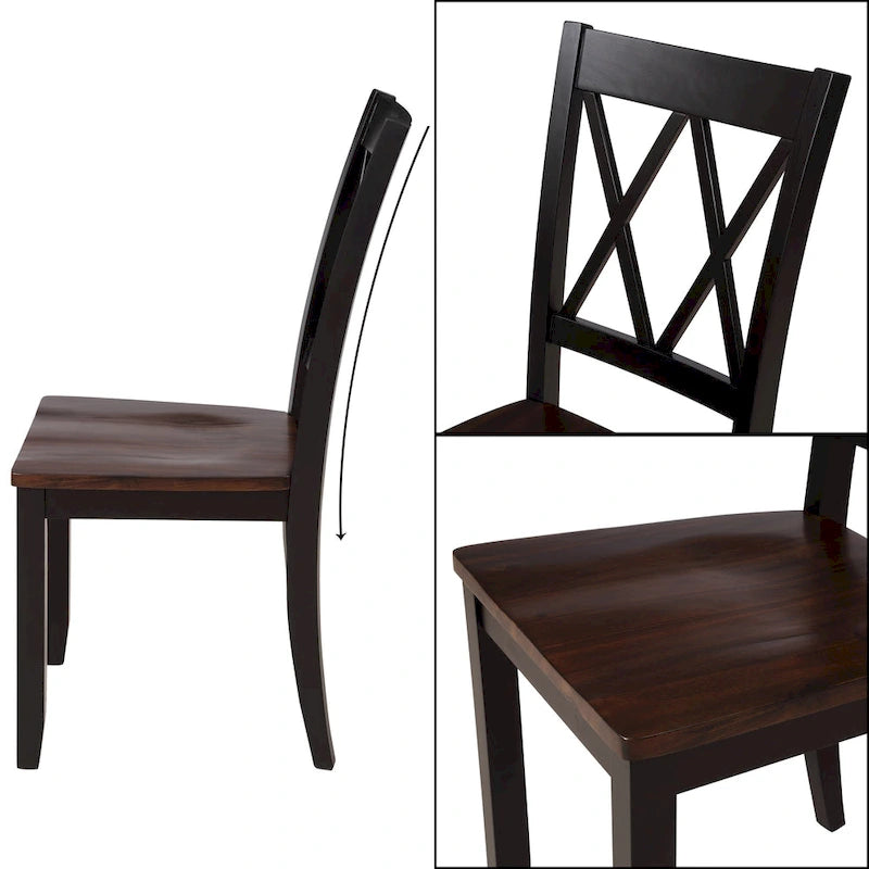 Juego de comedor de 5 piezas con mesa rectangular, color blanco y negro con respaldo en X, para 4 personas