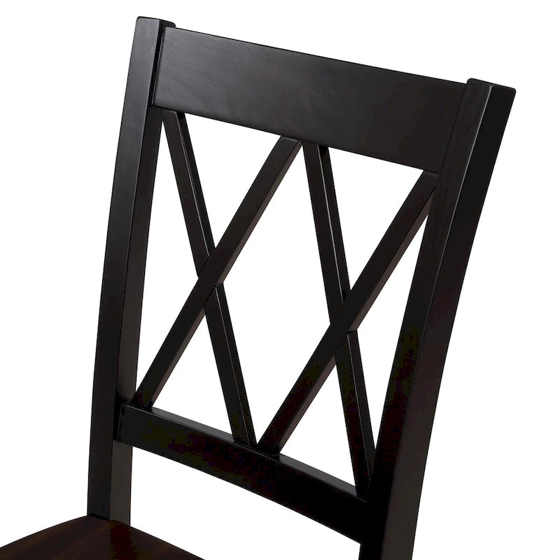 Juego de comedor de 5 piezas con mesa rectangular, color blanco y negro con respaldo en X, para 4 personas