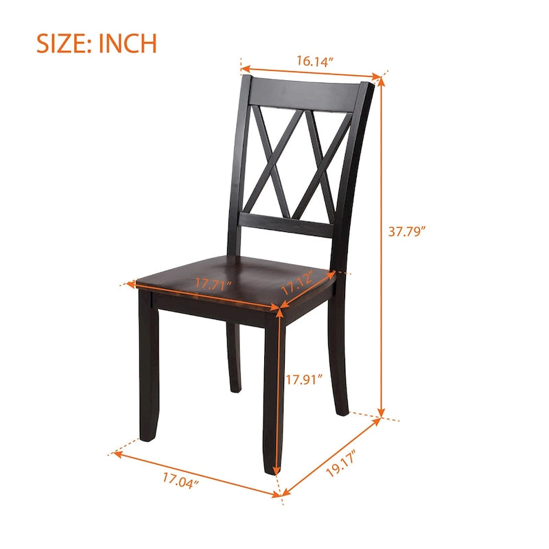 Juego de comedor de 5 piezas con mesa rectangular, color blanco y negro con respaldo en X, para 4 personas