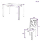 Juego de comedor de 5 piezas con mesa rectangular, color blanco y negro con respaldo en X, para 4 personas