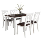 Juego de comedor de 5 piezas con mesa rectangular, color blanco y negro con respaldo en X, para 4 personas