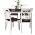 Juego de comedor de 5 piezas con mesa rectangular, color blanco y negro con respaldo en X, para 4 personas