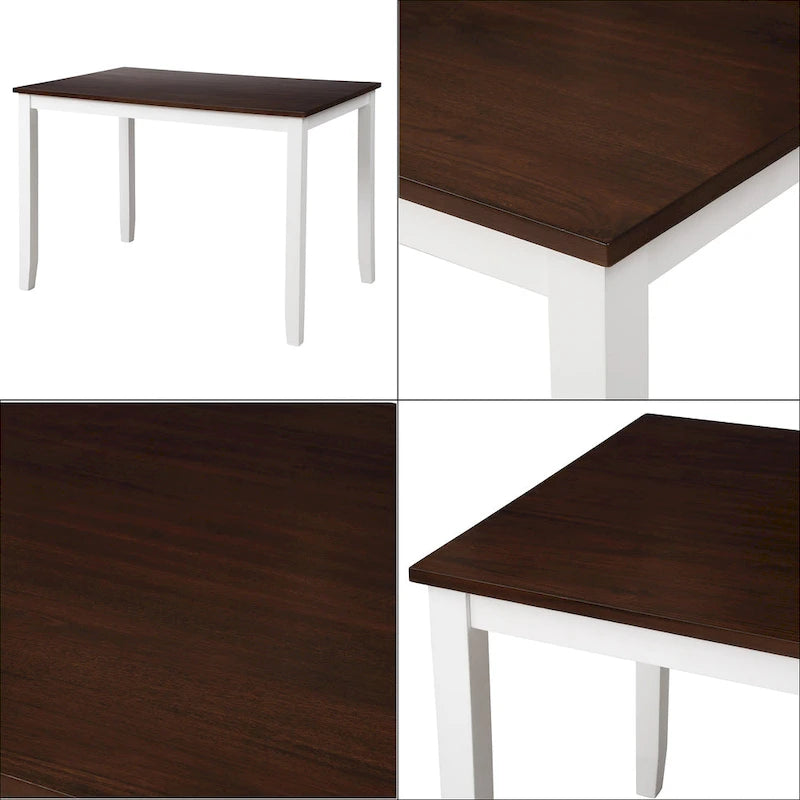 Juego de comedor de 5 piezas con mesa rectangular, color blanco y negro con respaldo en X, para 4 personas