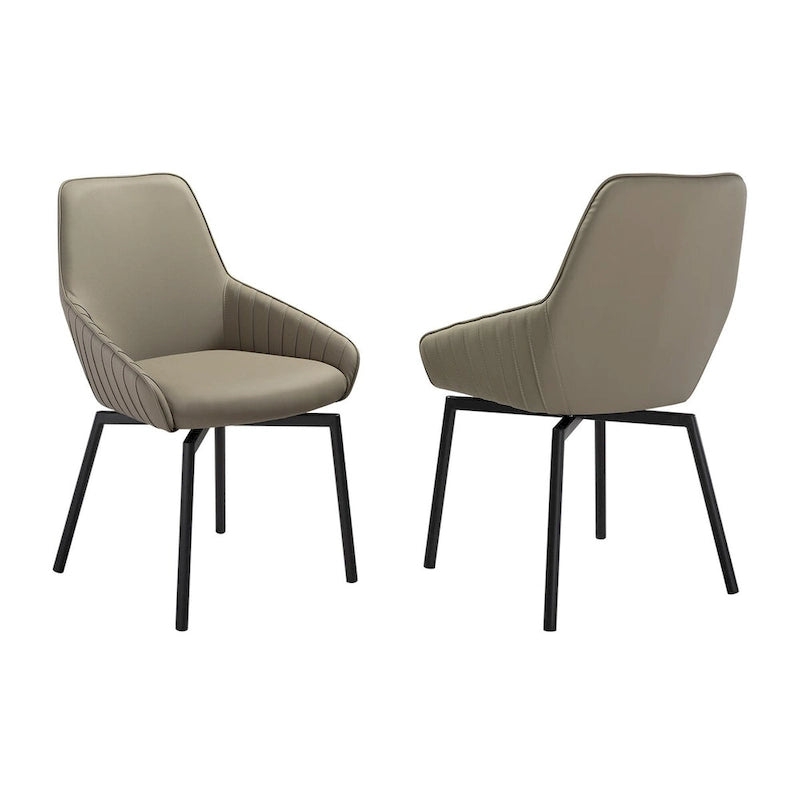 Sillas de comedor giratorias gris topo y negro, con costuras acanaladas, juego de 2