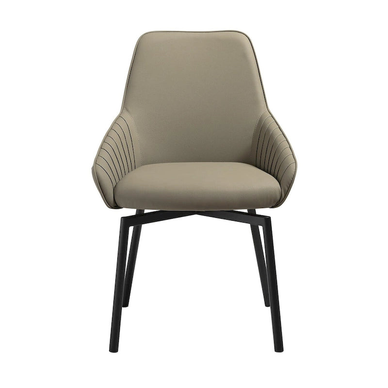 Sillas de comedor giratorias gris topo y negro, con costuras acanaladas, juego de 2