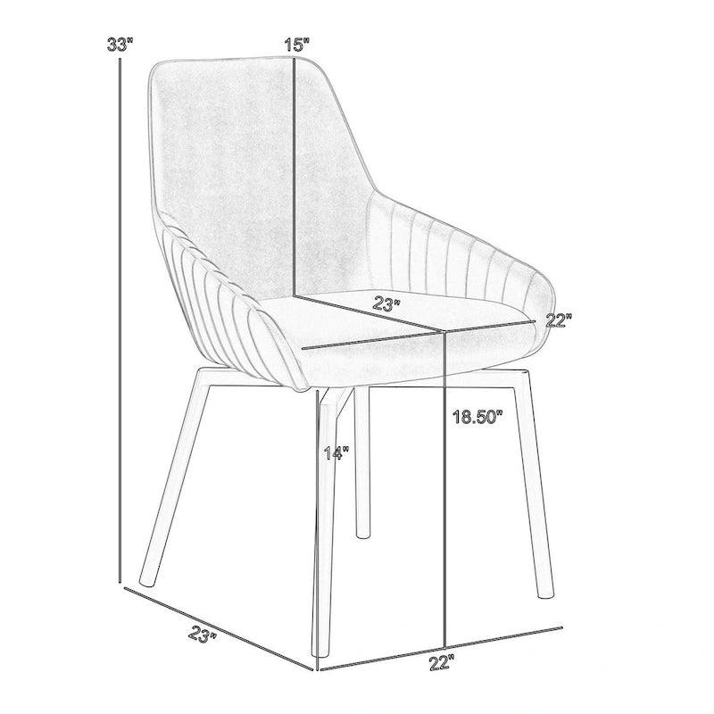 Sillas de comedor giratorias gris topo y negro, con costuras acanaladas, juego de 2