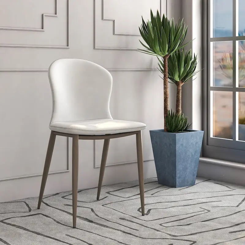 Silla de comedor tapizada con patas metálicas | Marrón claro / Morado ciruela / Carbón / Verde oliva / Gris claro / Blanco coco | Para 1 persona