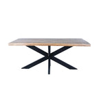 Mesa de comedor rectangular negra, superficie de madera de mango y patas de metal tipo araña, para 6 personas, 160 cm