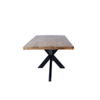 Mesa de comedor rectangular negra, superficie de madera de mango y patas de metal tipo araña, para 6 personas, 160 cm