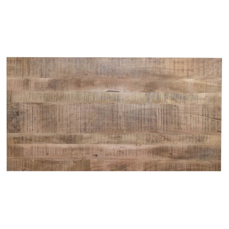 Mesa de comedor rectangular negra, superficie de madera de mango y patas de metal tipo araña, para 6 personas, 160 cm