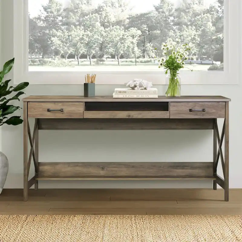 Saint Birch Alaska 59.5 Modern Farmhouse Writing Desk with Two Drawers