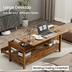 Mesa de centro elevable, Gris/Marrón rústico/Espresso, para 2 personas, 43.3" An.