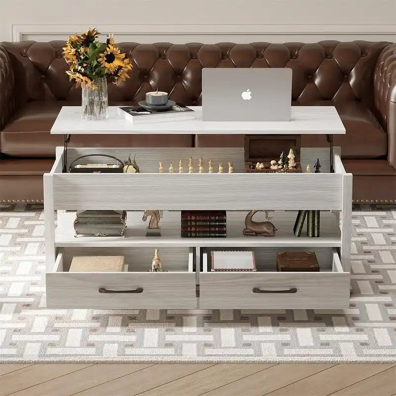 Mesa de centro elevable, Gris/Marrón rústico/Espresso, para 2 personas, 43.3" An.