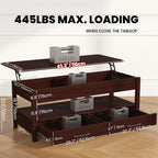 Mesa de centro elevable, Gris/Marrón rústico/Espresso, para 2 personas, 43.3" An.