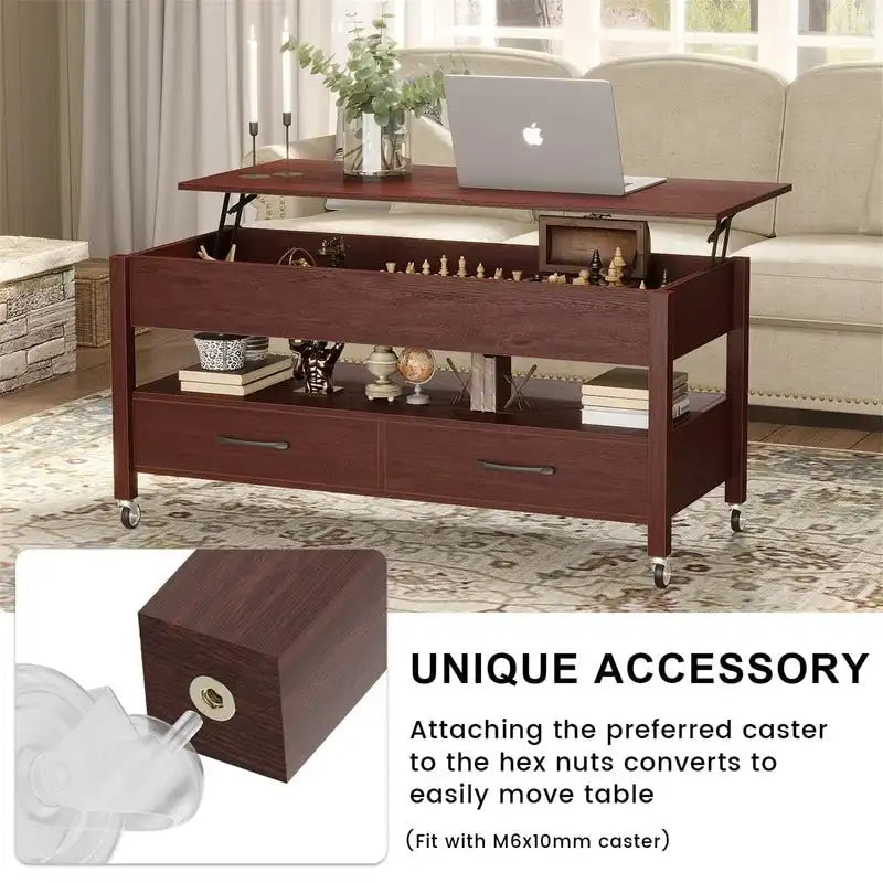 Mesa de centro elevable, Gris/Marrón rústico/Espresso, para 2 personas, 43.3" An.