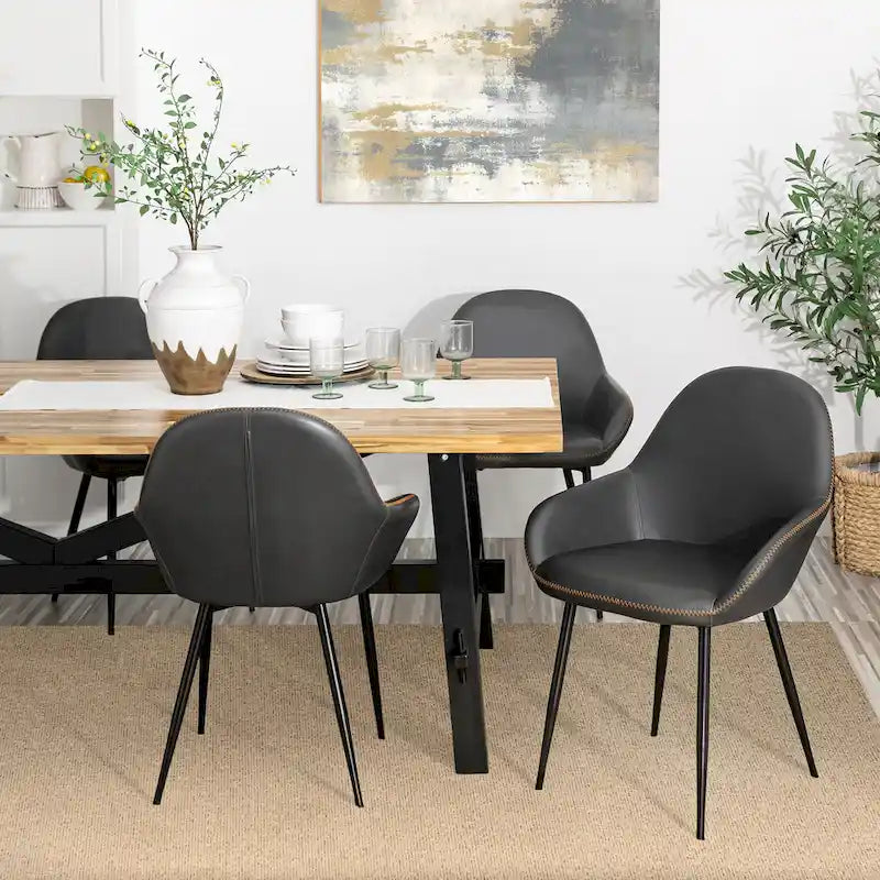 Sillón de comedor en piel sintética azul oscuro/gris de estilo escandinavo, juego de 4