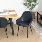 Sillón de comedor en piel sintética azul oscuro/gris de estilo escandinavo, juego de 4