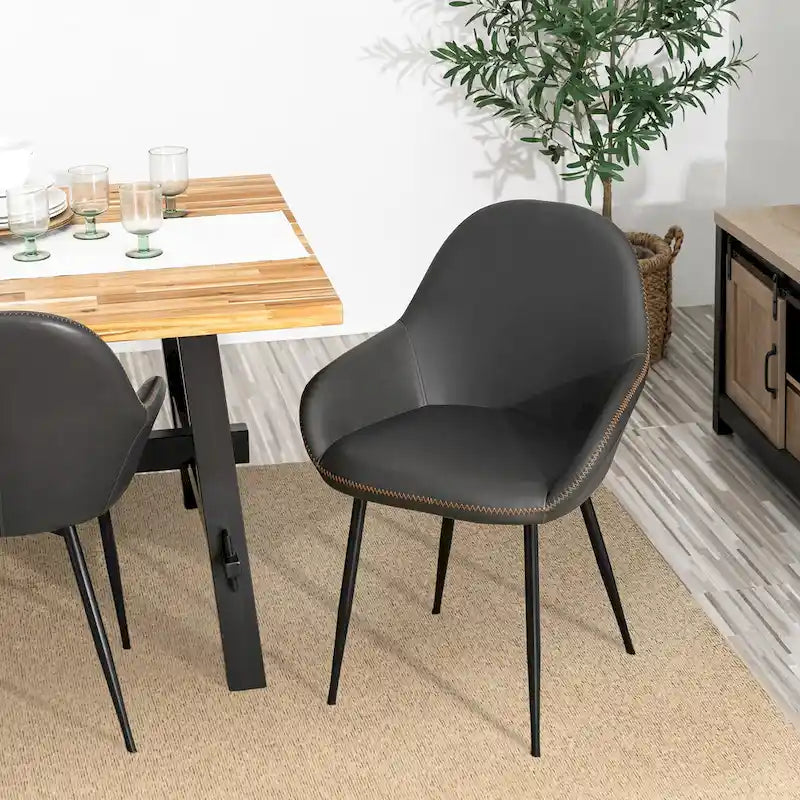 Sillón de comedor en piel sintética azul oscuro/gris de estilo escandinavo, juego de 4