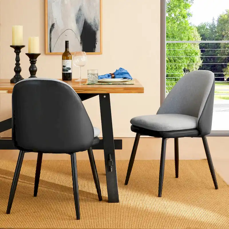 Sillón de comedor en piel sintética azul oscuro/gris de estilo escandinavo, juego de 4