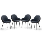 Sillón de comedor en piel sintética azul oscuro/gris de estilo escandinavo, juego de 4