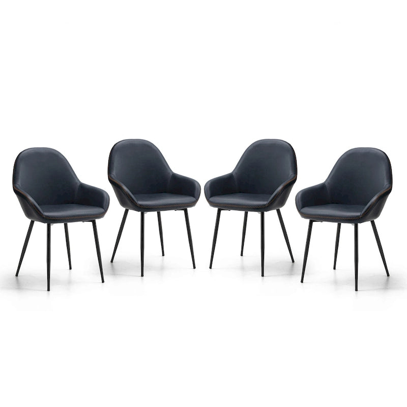 Sillón de comedor en piel sintética azul oscuro/gris de estilo escandinavo, juego de 4