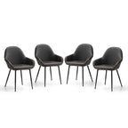 Sillón de comedor en piel sintética azul oscuro/gris de estilo escandinavo, juego de 4