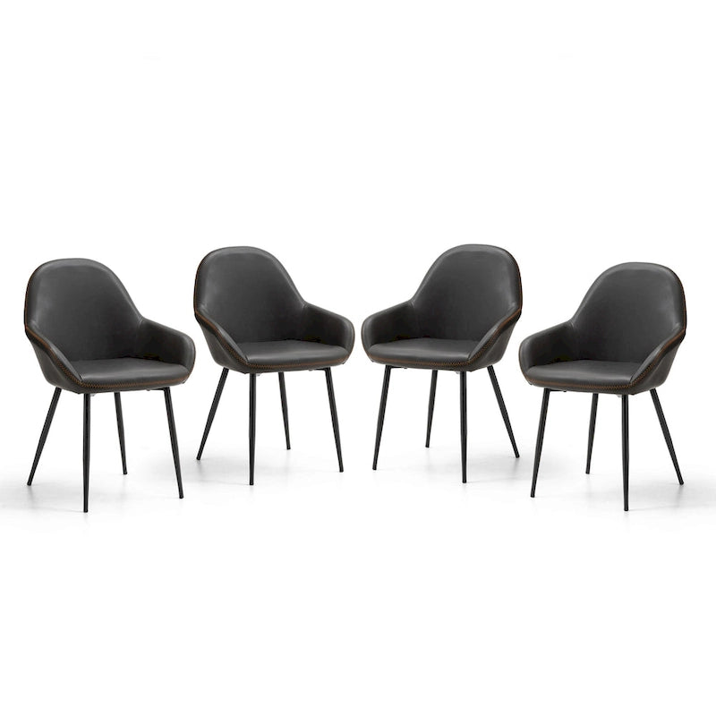 Sillón de comedor en piel sintética azul oscuro/gris de estilo escandinavo, juego de 4