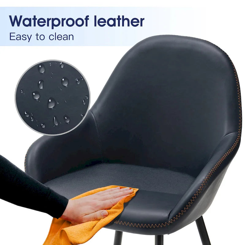 Sillón de comedor en piel sintética azul oscuro/gris de estilo escandinavo, juego de 4