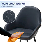 Sillón de comedor en piel sintética azul oscuro/gris de estilo escandinavo, juego de 4