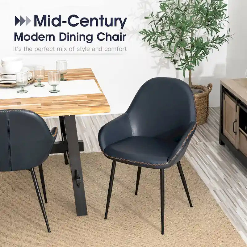 Sillón de comedor en piel sintética azul oscuro/gris de estilo escandinavo, juego de 4
